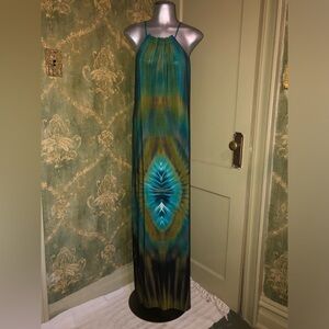 Turquoise & Olive Tie-Dye Maxi Dress